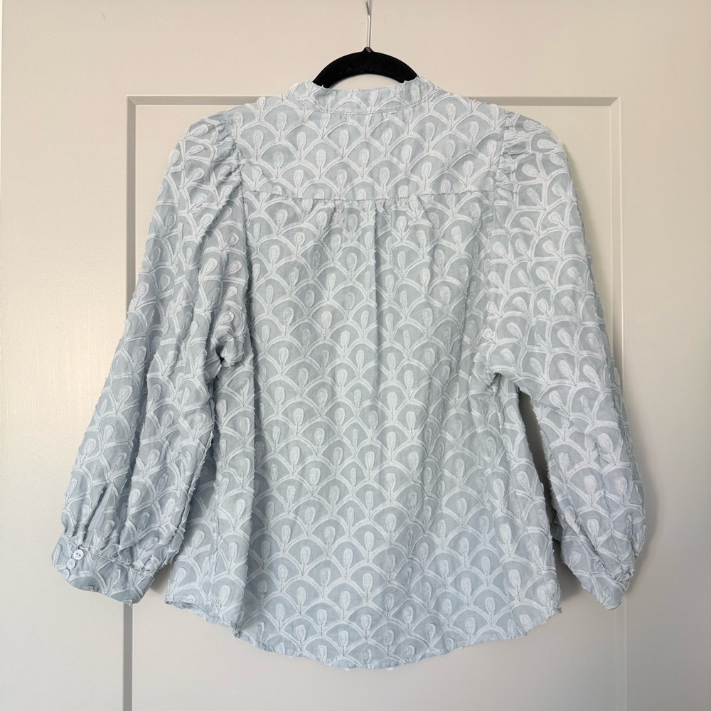 Anthropologie Pilcro Bella Femme Light Blue Button Down Top, 3/4 Puff Sleeve SM - Picture 4 of 12